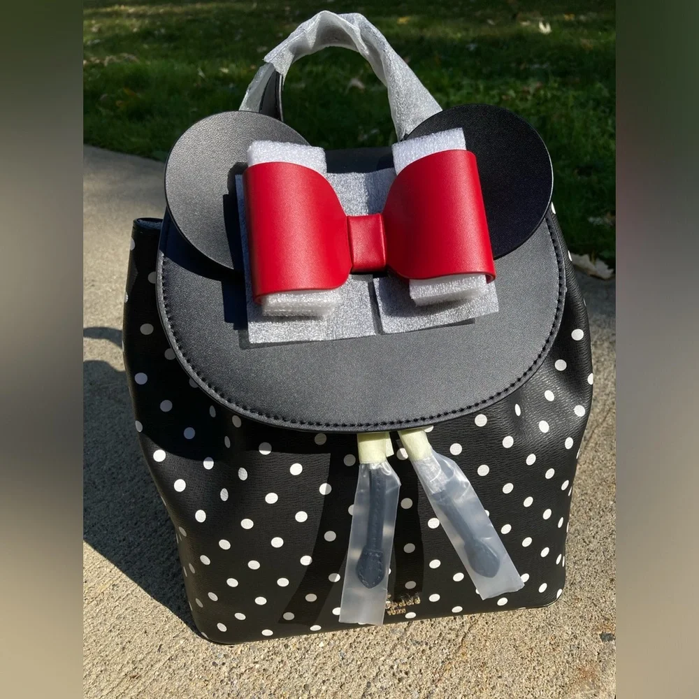 Disney x Kate Spade Minnie Mouse Ears Red Bow Black & White Polka Dot Back Pack